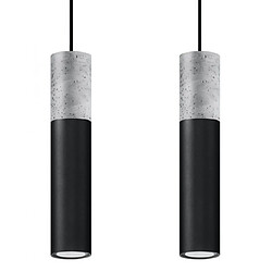 Luminaire Center Suspension Borgio Acier,béton Gris noir 2 ampoules 90cm