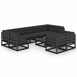 Maison Chic Salon de jardin 10 pcs + coussins - Mobilier/Meubles de jardin - Table et chaises d'extérieur Noir Bois de pin massif -MN42469