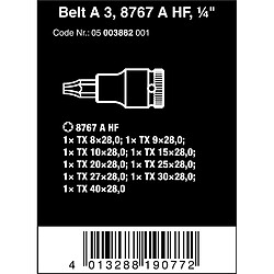 Jeu de douilles mâles Wera 8767 A 05003882001 9 pièces TORX® intérieur 1/4 (6.3 mm) 1 set