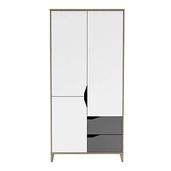 Dansmamaison Armoire 3 portes 2 tiroirs Blanc/Gris - NOAH