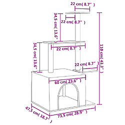 Helloshop26 Arbre à chat meuble tour grimper jouet grattage grattoir escalade plateforme avec griffoirs en sisal clair 110 cm gris 02_0022550 pas cher
