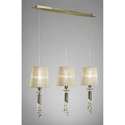 Luminaire Center Suspension Tiffany 3+3 Ampoules E27+G9 Line, laiton antique avec Abat jour bronzes & cristal transaparent