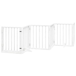 vidaXL Barrière pour chiens et porte 6 panneaux blanc bois de peuplier