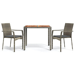 Salle à manger de jardin 3 pcs,Table et chaise à dîner avec coussins Gris -MN61050