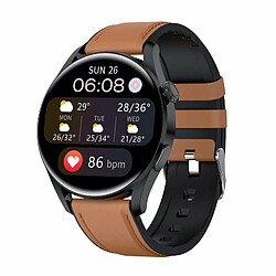 T33S Montre Intelligente Bluetooth Appel Pression Artérielle Surveillance De L'Oxygène Sanguin Smartwatch Cuir Marron