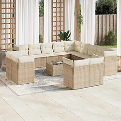 Maison Chic Salon de jardin avec coussins 14 pcs | Ensemble de Table et chaises | Mobilier d'Extérieur beige résine tressée -GKD77123