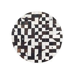 Beliani Tapis rond patchwork en cuir noir et blanc BERGAMA