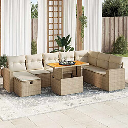 vidaXL Salon de jardin avec coussins 9 pcs beige résine tressée acacia