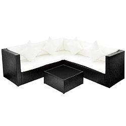 vidaXL Salon de jardin 4 pcs avec coussins Résine tressée Noir