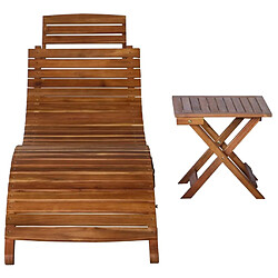 Maison Chic Chaise longue avec table | Bain de soleil Relax | Transat Bois d'acacia massif Marron -GKD69691