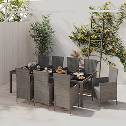 Maison Chic Mobilier à dîner 9 pcs de jardin avec coussins - Ensemble table et chaises d'extérieur - Salon/Mobilier de jardin classique Résine tressée Gris -MN65631