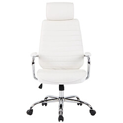 Decoshop26 Fauteuil de bureau hauteur réglable pivotant mécanisme de bascule en cuir véritable blanc et métal chromé 10_0002619