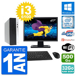 PC HP 400 G4 SFF Ecran 27" Intel i3-6100 RAM 32Go Disque 500Go Windows 10 Wifi - Occasion