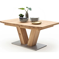 Pegane Table à manger extensible en chêne bianco huilé massif - Longueur 140-220 x Hauteur 78 x Profondeur 90 cm