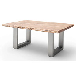 Pegane Table basse en bois d'acacia massif naturel et acier inoxydable - L.110 x H.45 x P.70 cm