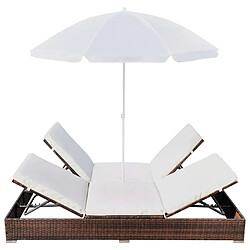 Avis vidaXL Chaise longue d'extérieur avec parasol Résine tressée Marron