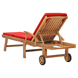 Helloshop26 Transat chaise longue bain de soleil lit de jardin terrasse meuble d'extérieur avec coussin bois de teck solide rouge 02_0012431 pas cher