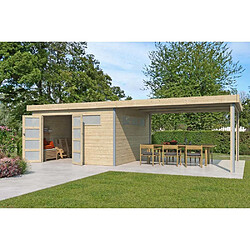 Gardenas Chalet en bois profil aluminium contemporain avec extension 30.16 m² Avec gouttière.