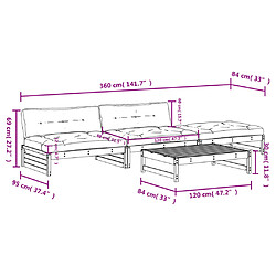 vidaXL Salon de jardin 4 pcs avec coussins gris bois massif pas cher