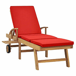 Avis Maison Chic Chaise longue avec coussin | Bain de soleil Relax | Transat Bois de teck solide Rouge -GKD67778