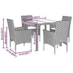 vidaXL Ensemble à manger de jardin et coussins 5 pcs blanc rotin verre pas cher