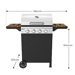 Acheter Barbecue à Gaz Portable Kekai Fort Peck 118,5x57,5x104,5 cm de 12 kW avec 4 Brûleurs, Thermomètre, Tables Latérales et Roulettes