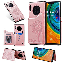 Wewoo Housse Étui Coque Pour Huawei Mate30 Pro Cat Tree Embossing Pattern de protection antichoc avec fentes cartes et cadre photo or rose