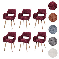 Mendler Lot de 6 chaises de salle à manger HWC-A50 II, chaise de cuisine rembourrée, bois tissu/textile chenille (465g/m²) MVG ~ bordeaux