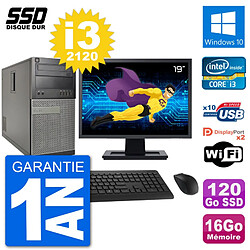 PC Tour Dell 7010 Ecran 19" Intel i3-2120 RAM 16Go SSD 120Go Windows 10 Wifi - Occasion