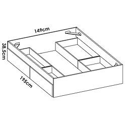 Pegane Ensemble de structure de lit + 4 tiroirs, couchage 140x190 cm coloris blanc - Longueur 148 x Profondeur 194 x Hauteur 39 cm