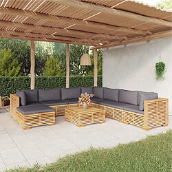 vidaXL Salon de jardin 9 pcs avec coussins Bois de teck solide