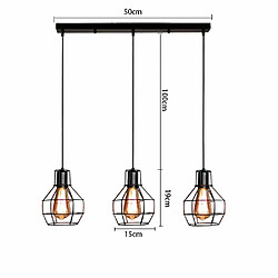 Acheter STOEX Lustre Suspension Industrielle Cage en Fer Métal avec Barre de 3 Luminaire E27 Noir