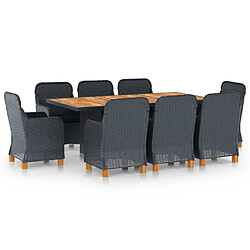 Maison Chic Mobilier à dîner 9 pcs et coussins- Ensemble table et chaises d'extérieur - Salon/Mobilier de jardin classique Résine tressée Gris foncé -MN60810