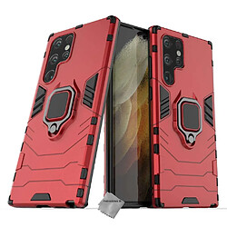 Htdmobiles Coque rigide anti choc pour Samsung Galaxy S22 Ultra 5G + verre trempe - ROUGE