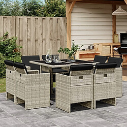 Maison Chic Ensemble à manger d'extérieur 9 pcs avec coussins,Salon de jardin,Mobilier de jardin gris clair rotin -GKD517332