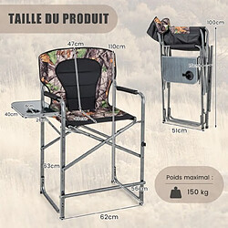 Avis Helloshop26 Chaise de camping pliante avec table latérale amovible charge 150 kg chaise de pêche avec porte-gobelet pour chasse randonnée 20_0005010