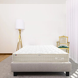 LUXURY LITERIE Ensemble Matelas Sublime, 20 cm, mousses haute densité, ferme, face été/hiver + sommier gris ep20cm, 140x200cm