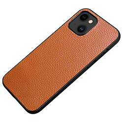 Coque en TPU + cuir véritable Anti-empreintes, texture litchi pour votre iPhone 14 - marron