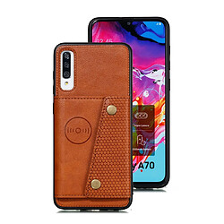 Wewoo Coque Rigide Pour Galaxy A70s Etui de protection magnétique antichoc en PU + TPU avec fentes cartes Marron