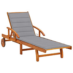 vidaXL Chaise longue de jardin avec coussin Bois d'acacia solide