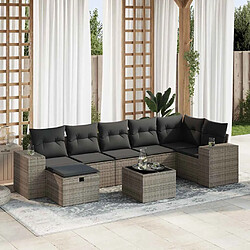 vidaXL Salon de jardin 8 pcs avec coussins gris résine tressée