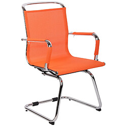 Decoshop26 Chaise fauteuil de bureau sans roulettes piétement luge en métal chromé assise en tissu maille orange 10_0003262