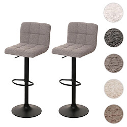 Mendler Lot de 2 tabourets de bar HWC-G87, tabouret de bar, hauteur réglable pivotant, tissu Boucle (450g/m²) MVG ~ gris