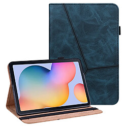 Etui en PU ligne de couture avec support et porte-cartes bleu pour votre Samsung Galaxy Tab S6 Lite P610/P615