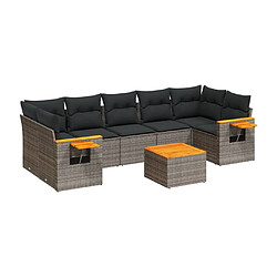 Maison Chic Salon de jardin 8 pcs avec coussins | Ensemble de Table et chaises | Mobilier d'Extérieur gris résine tressée -GKD78625