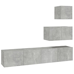 Maison Chic Ensemble de meubles TV 4 pcs | Banc TV Moderne pour salon | Meuble de Rangement - Gris béton Bois d'ingénierie -MN90171