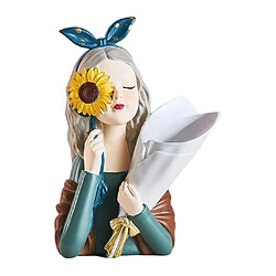 Fille Fleur Vase Artisanat Résine Maison Bureau Figurine Ornement Décor Bleu