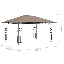 vidaXL Tonnelle avec moustiquaire et lumières LED 4x3x2,73 m Taupe pas cher