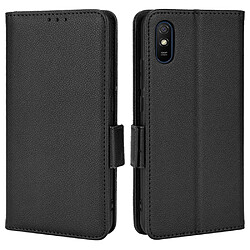 Etui en PU texture litchi, anti-rayures avec support noir pour votre Xiaomi Redmi 9A/Redmi 9AT