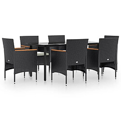 Maison Chic Salon de jardin de salle à manger 7 pcs avec coussins,Table et Chaises d'extérieur,Mobilier de jardin Noir -MN26541